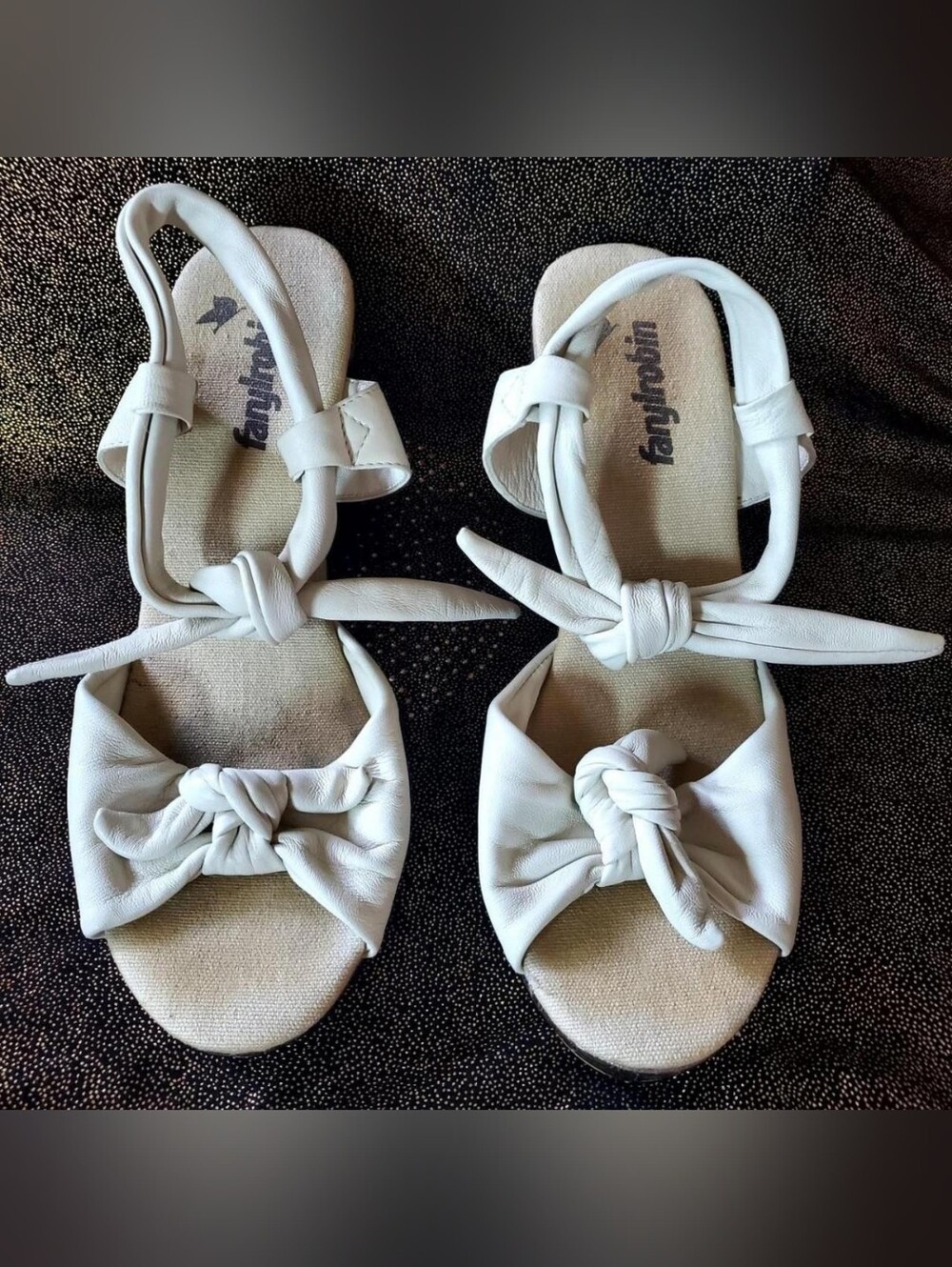 Faryl Robin 90s Vintage White Leather Espadrille Wedge Sandals Sz 8